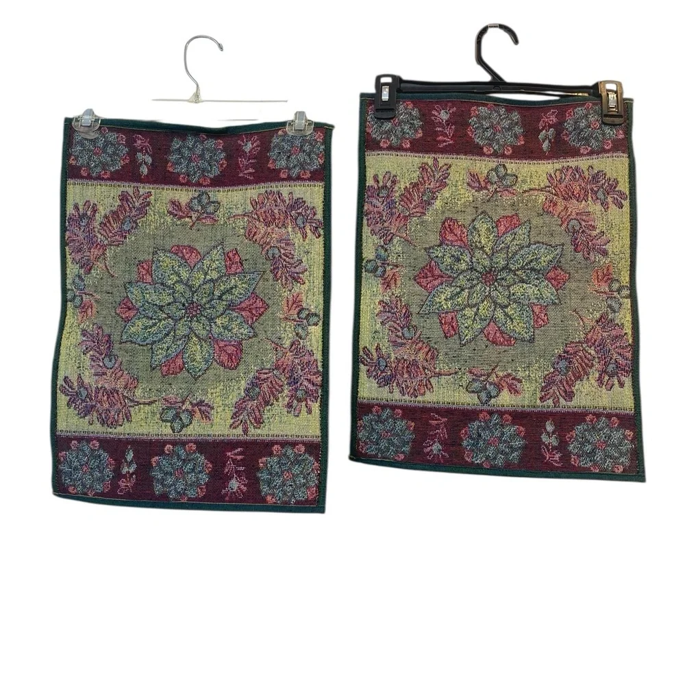 Vintage Christmas Poinsettia Tapestry Red and Green Placemats Set of Four